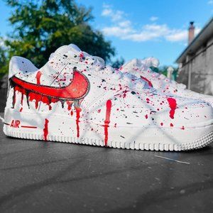 Nike Air Force 1 Custom Sneakers Blood Drip Splatter Red Black White Shoes Fresh